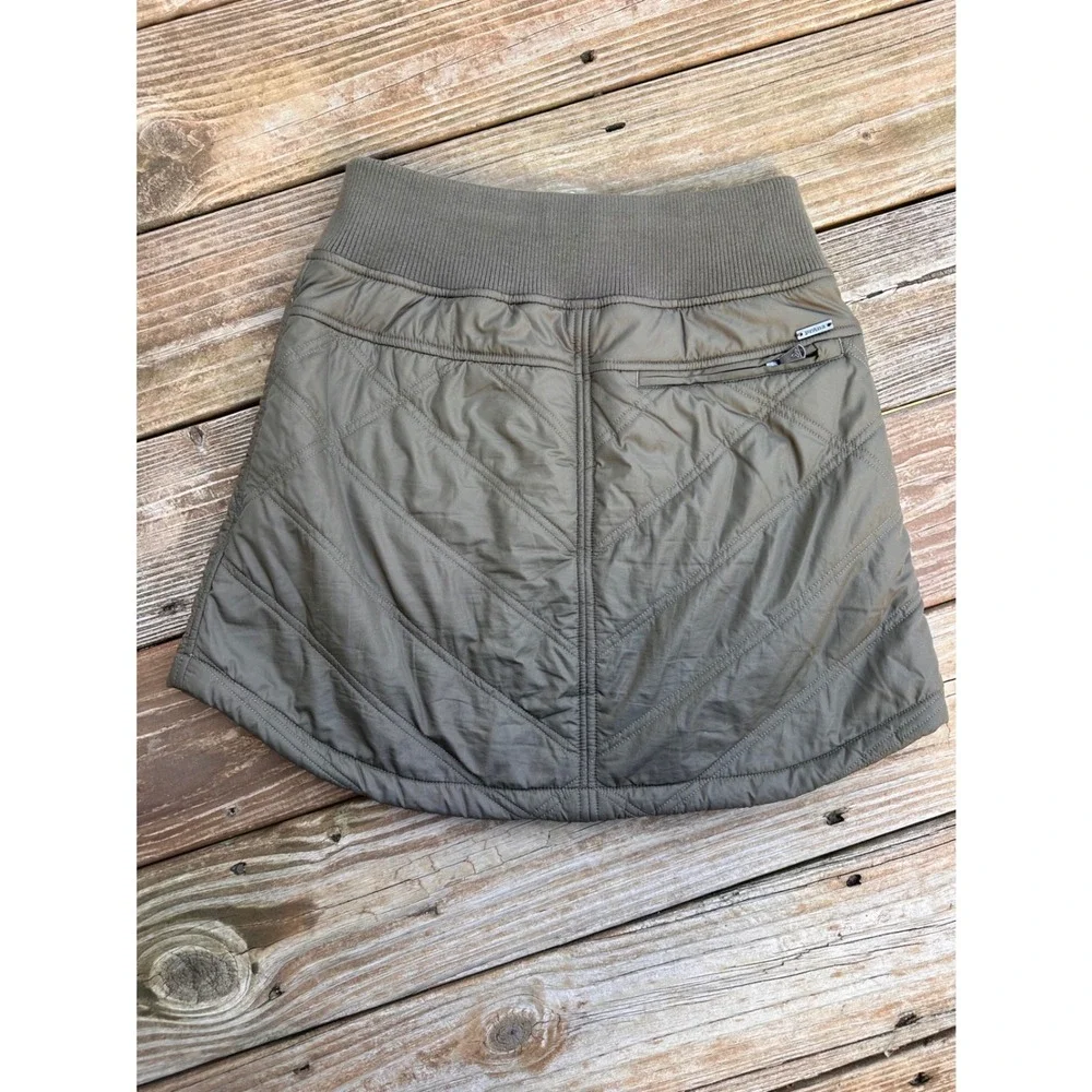 Prana Permafrost Quilted Sherpa Lined Mini Skirt Olive Green Zip Front XS - Picture 4 of 4